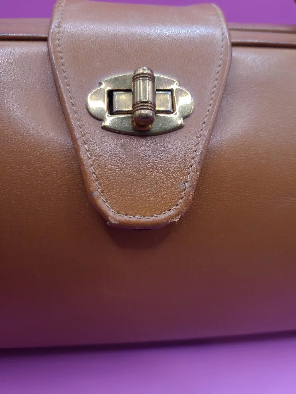 Vintage Cognac Leather Structured Doctor Bag with Gold‎ Hardware MARLOW